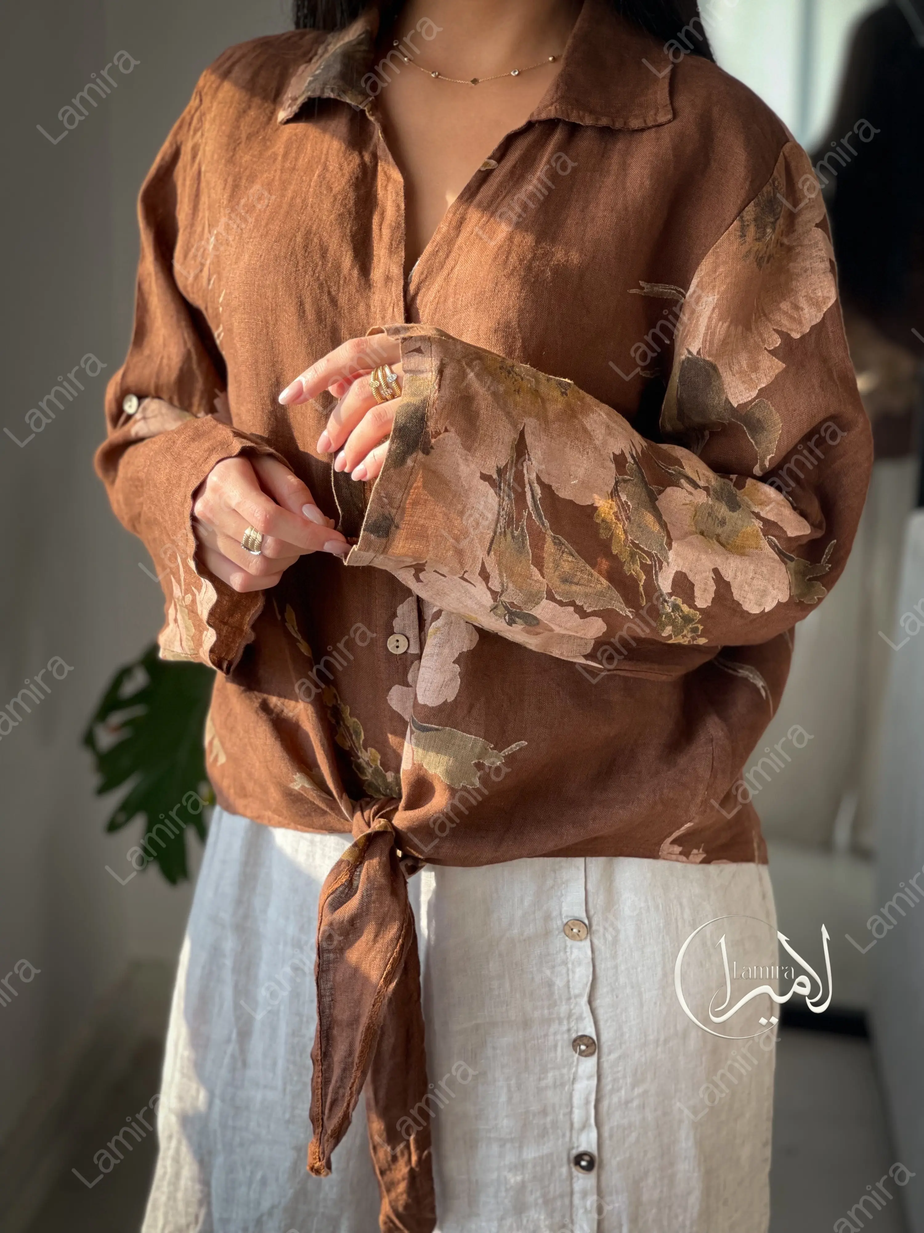 شومیز جلو گره ای لینن ایتالیایی طرح لیلیوم